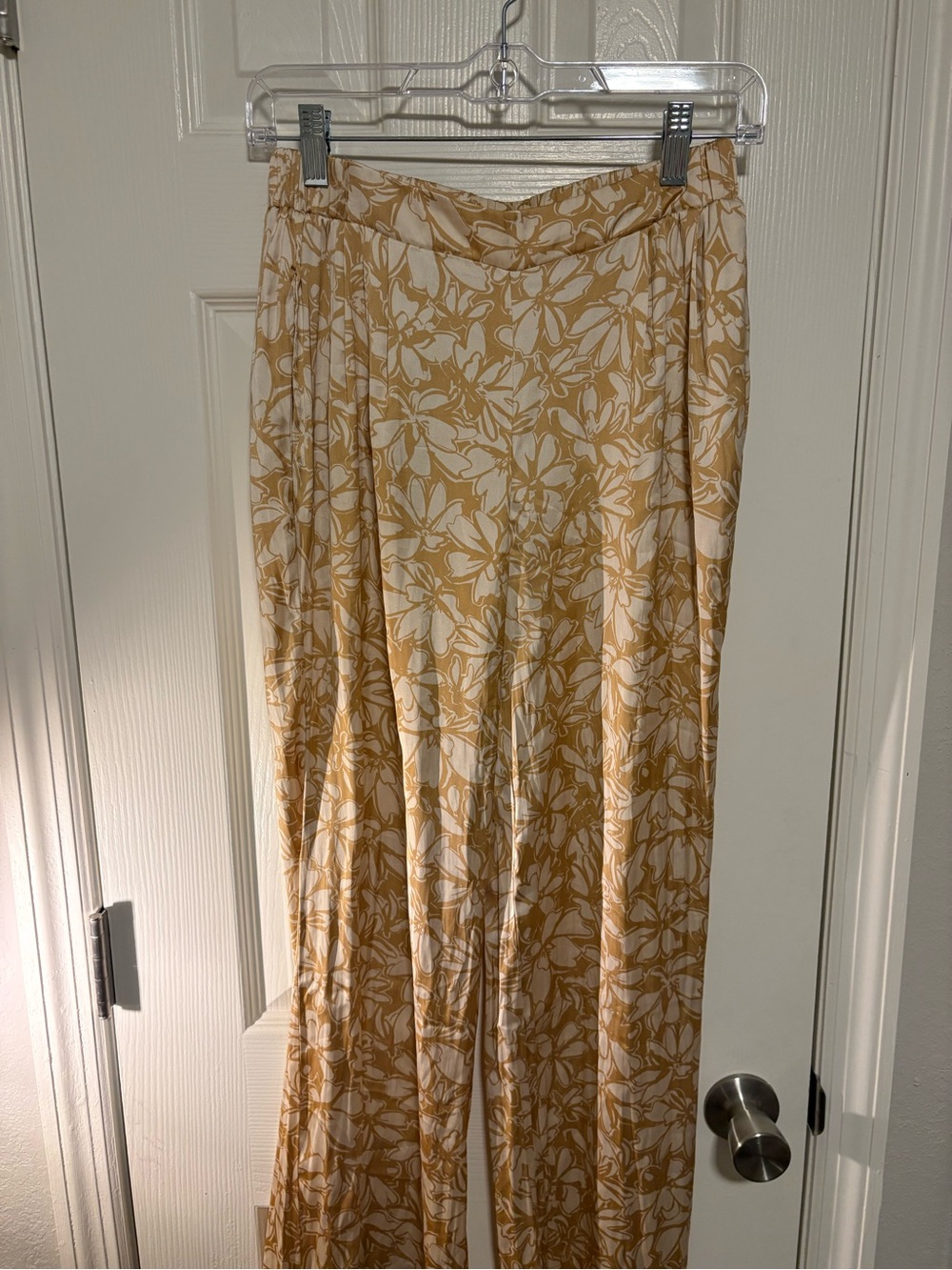 Cream and Mustard Floral Wide-Leg Trousers